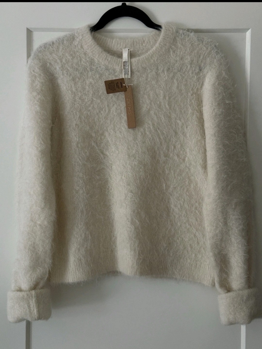 SKIMS Brushed Alpaca Crew Neck Sweater Egret Ivory White Large L NWT